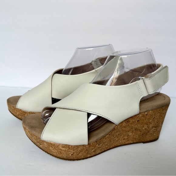 Clarks Shoes - Clarks Annadel Eirwyn Leather Wedge Platform Sandal -White